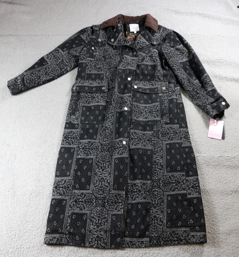 New Avec Les Filles Coat M Brown Patchwork Asymmetric Utility Denim Boho Western